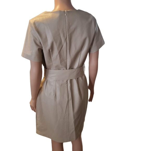 Molly Bracken La Collection Size M Belted Vegan Faux Leather Dress in Beige FLAW - Picture 5 of 16